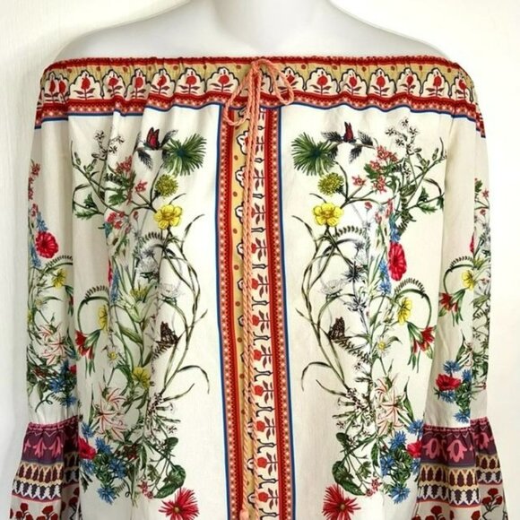 NWOT UMGEE WHITE FLORAL HIPPIE GYPSY BOHO FESTIVAL PEASANT TOP SIZE SMALL - Picture 5 of 7